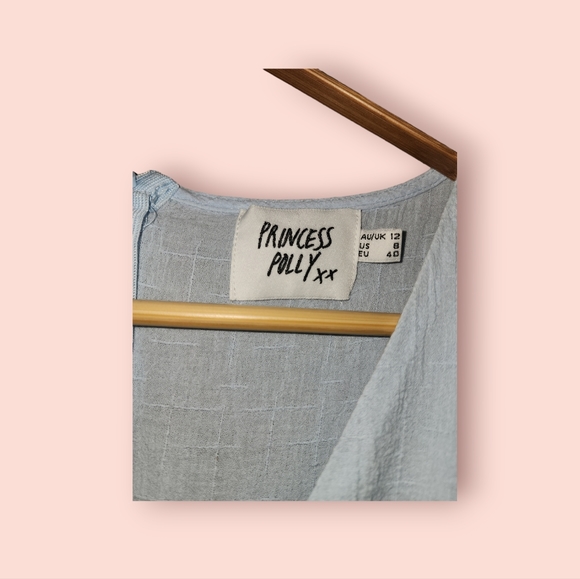 Princess Polly The Sting Mini Dress Baby Blue 8 V Neck Short Sleeve Flowy Cotton - Picture 2 of 3